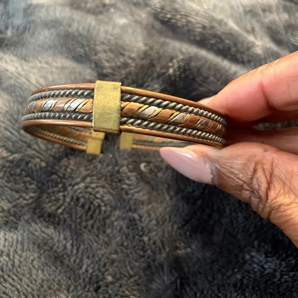 Mixed Metal Copper Brass Silver Geometric Cuff Bracelet